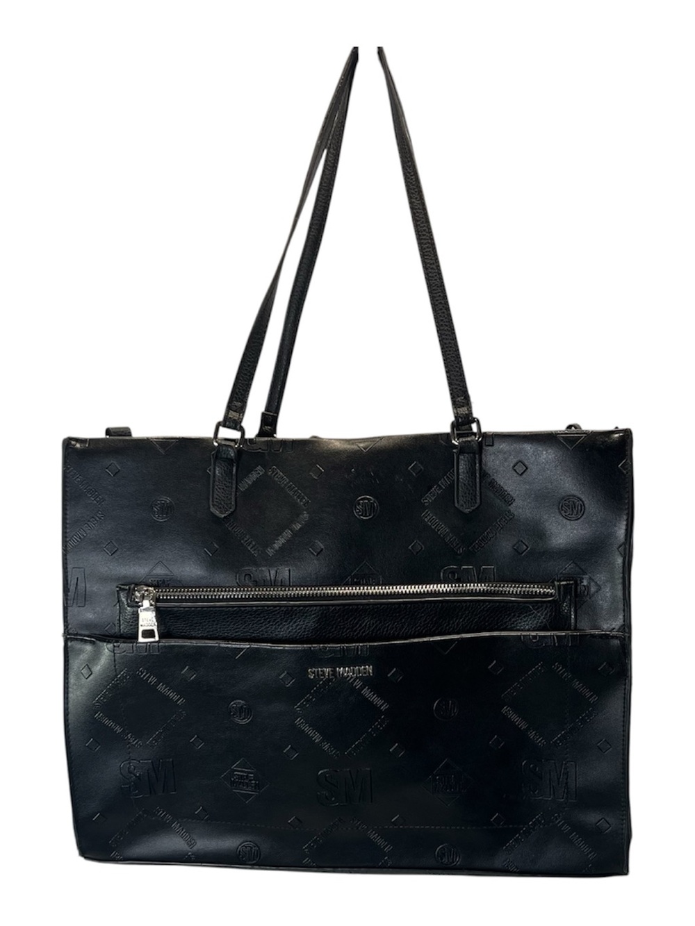 Steve Madden Black Debossed Tote Bag with Removable Webbed Strap